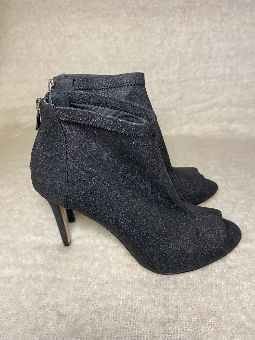 Jewel Badgley Mischka Black Peep-Toe Stiletto Ankle Booties